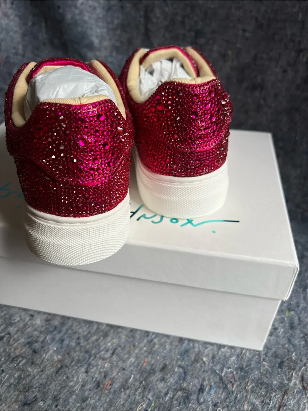 Betsey Johnson Sidny Red beaded Platform Sneakers with White Soles
